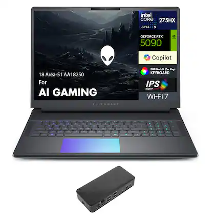 Intel Core i9 275HX
Ultra 9
GeForce RTX 5090
Copilot
RGB Backlit (Per Key) Keyboard
IPS Super LEAR
Wi-Fi 7
18 Area-51 AA18250
For AI Gaming
Alienware