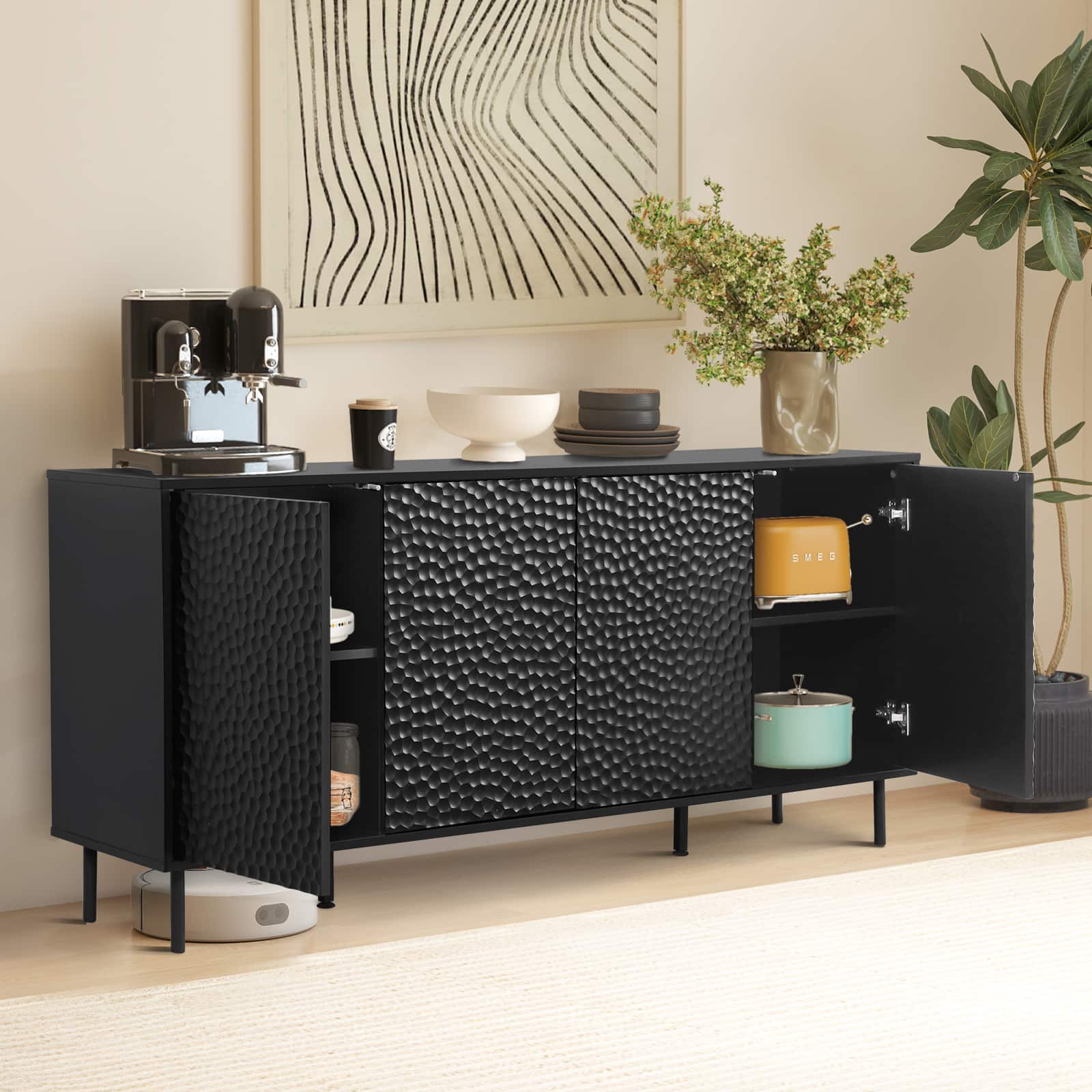 Bestier - Mid-Century Sideboard with Ample Storage & Raised Legs for Easy Cleaning - Black
