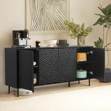 Front. Bestier - Mid-Century Sideboard with Ample Storage & Raised Legs for Easy Cleaning - black.