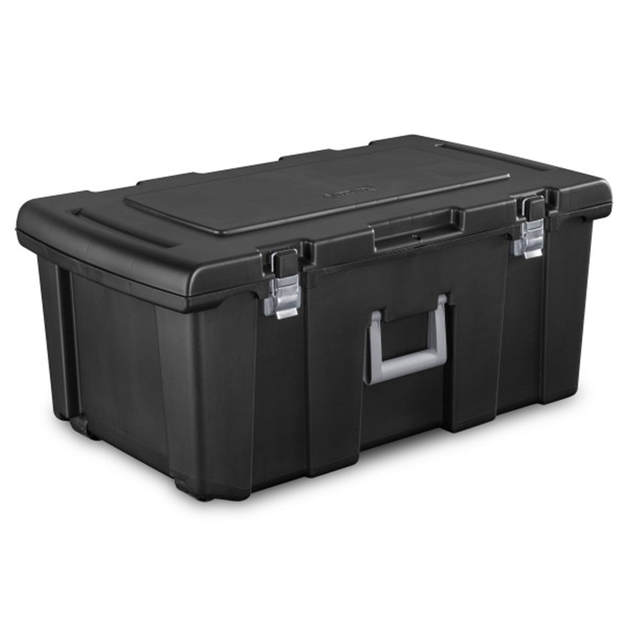 Alt View 5. Sterilite - Sterilite Wheeled Footlocker, Plastic Utility Storage Container, Black, 3 Pack - Black.