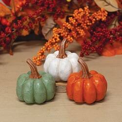 Alt View 1. BreeBe - Resin Carved Look Pumpkin - 2.5"H - 3 Asstd. - Orange, White, Green.
