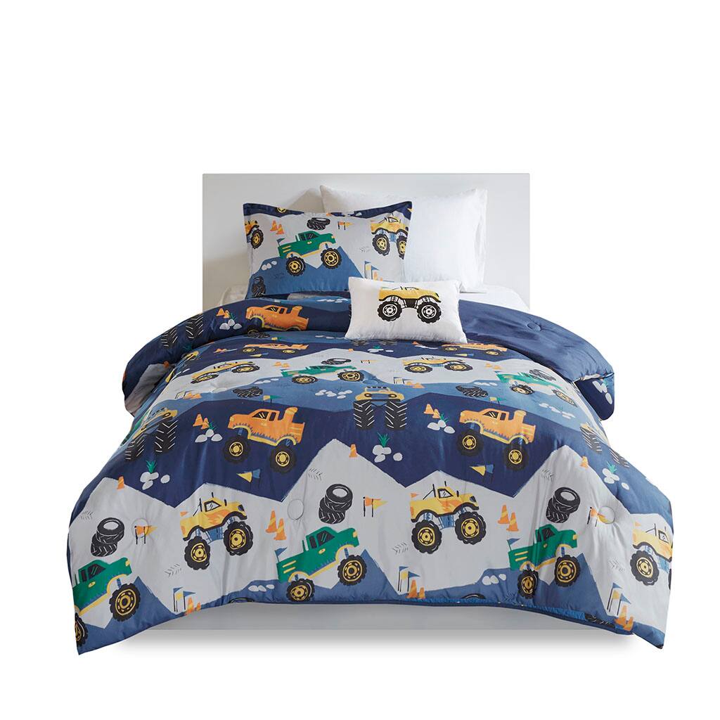 Front. Gracie Mills - Gracie Mills Cynara Monster Truck Printed Comforter Set - Blue.