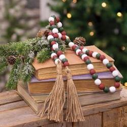 Angle. BreeBe - *Holiday Multi-Color Beaded Garland with Tassels 48"L - Red, White, Green.