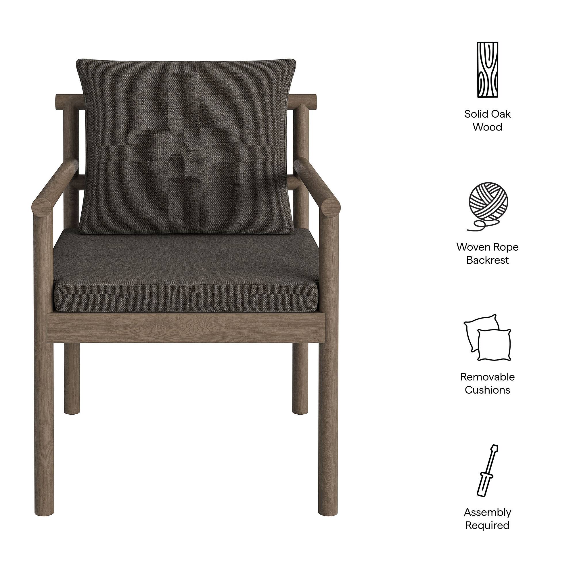 Solid Oak Wood  
Woven Rope Backrest  
Removable Cushions  
Assembly Required