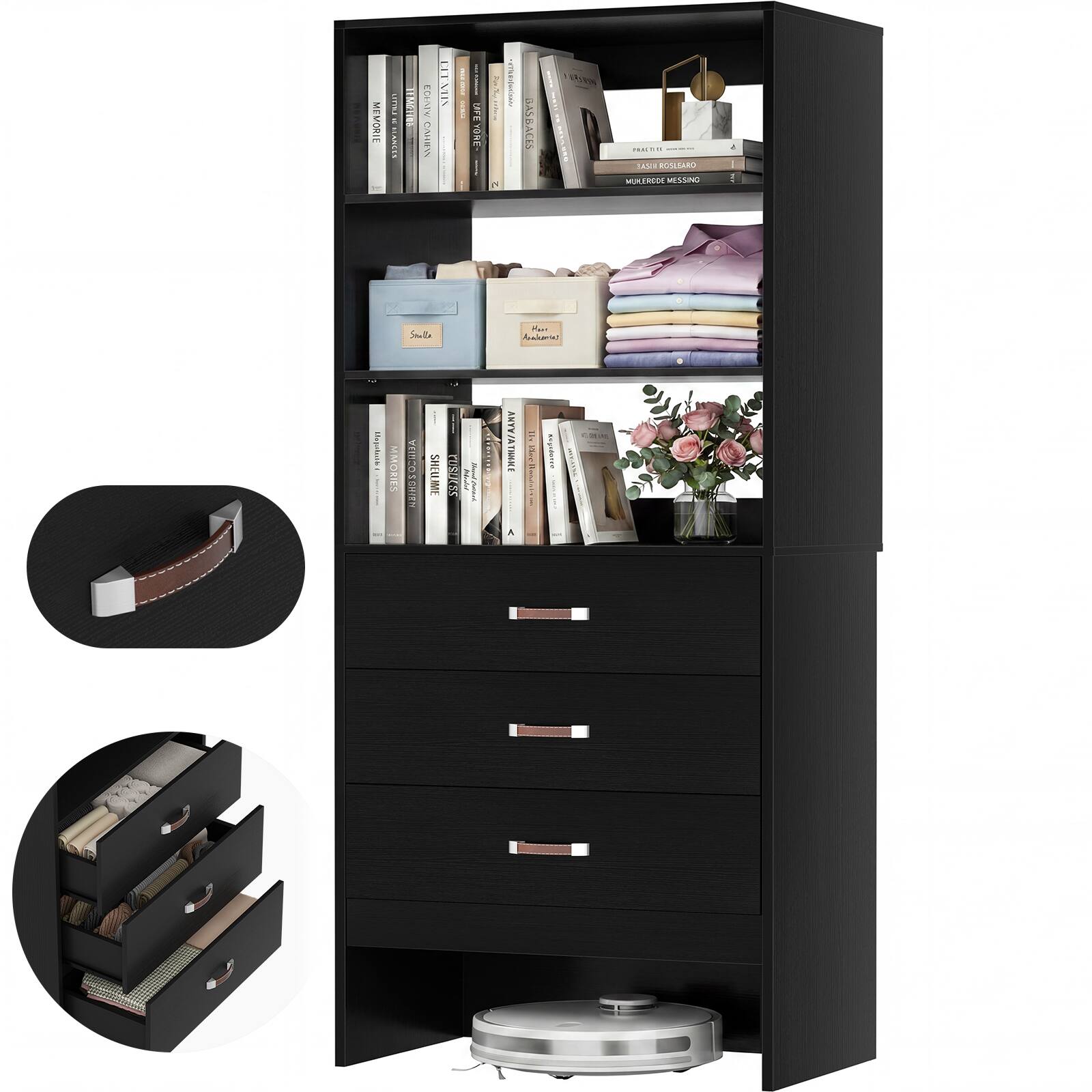 Aheaplus - 2FT Freestanding Closet System with 3 Leather-Handled Drawers and Shelves - Black price history on PriceWatchPro