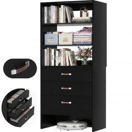 Aheaplus - 2FT Freestanding Closet System with 3 Leather-Handled Drawers and Shelves - Black