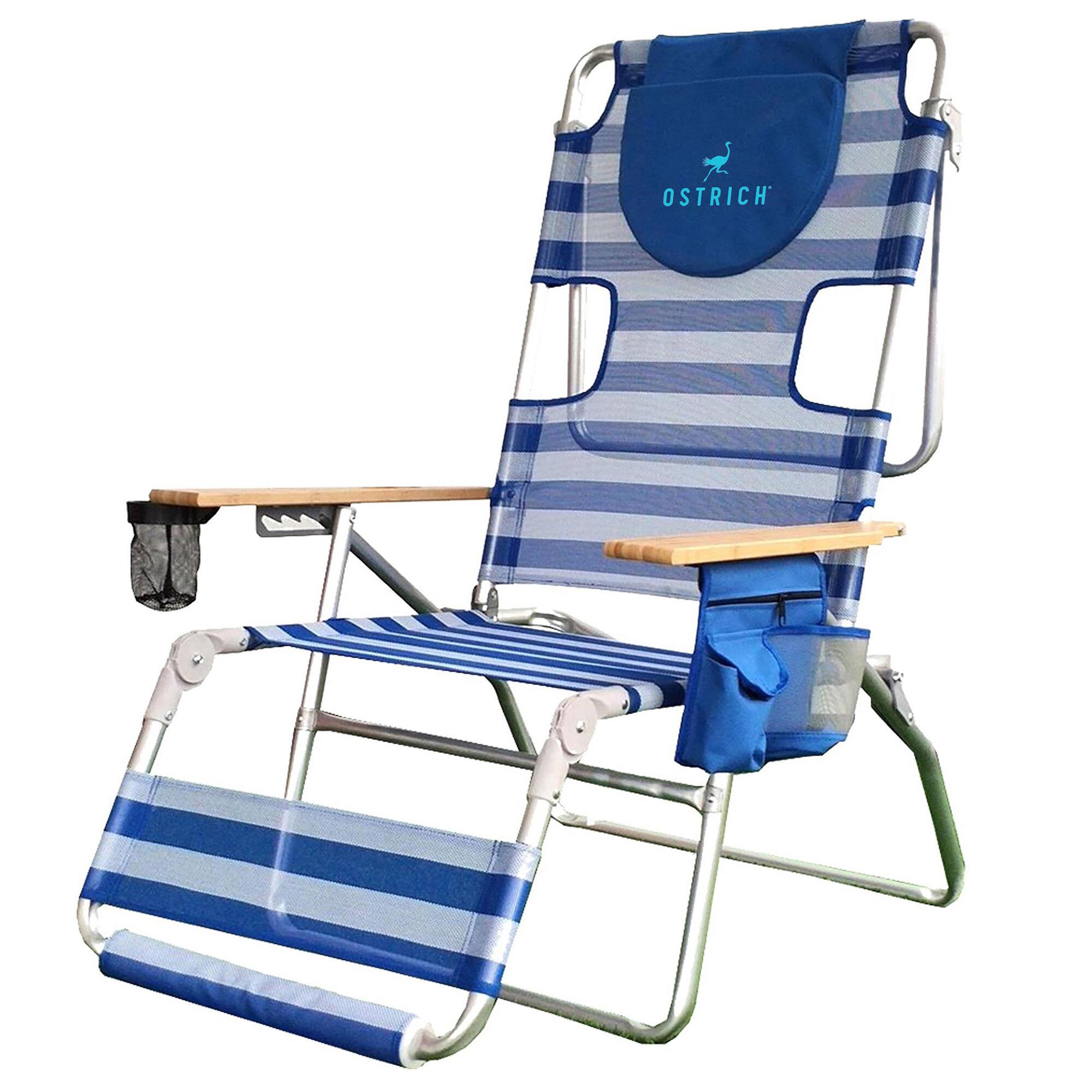 Front. Ostrich - Ostrich Altitude 3N1 High Back Outdoor Beach Lounge Chair with Footrest, Stripe - Blue/White Stripe.