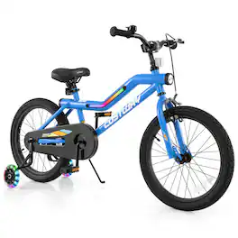 Costway - 18" LED Lighted Kids Bike with Adjustable Seat Coaster Brake Training Wheels - Blue