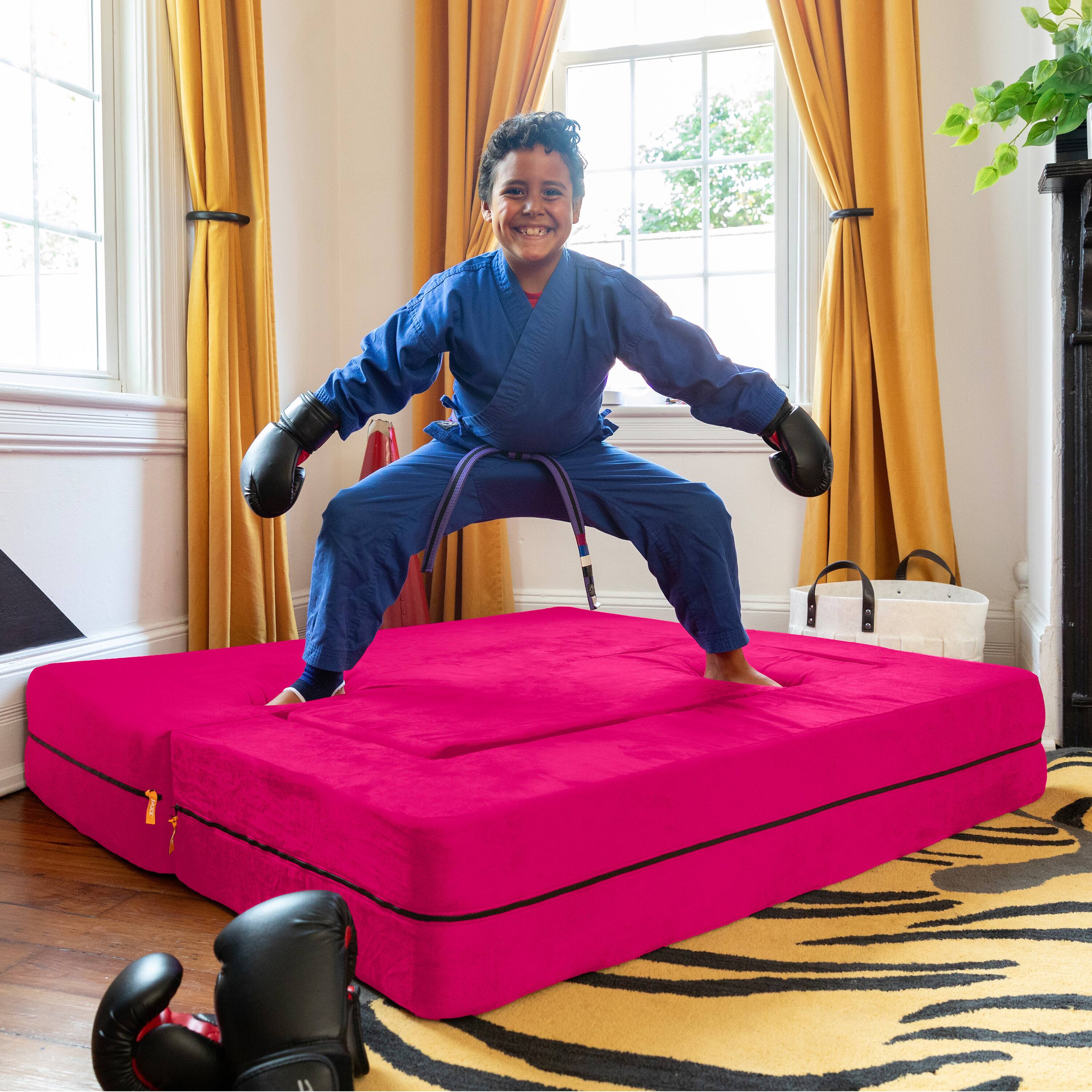 Alt View 6. Jaxx - Jaxx Zipline Kids Sofa & Large Ottoman, 3 in 1 Fold Out Sofa, Big Kids Edition, Fuchsia - Fuchsia.