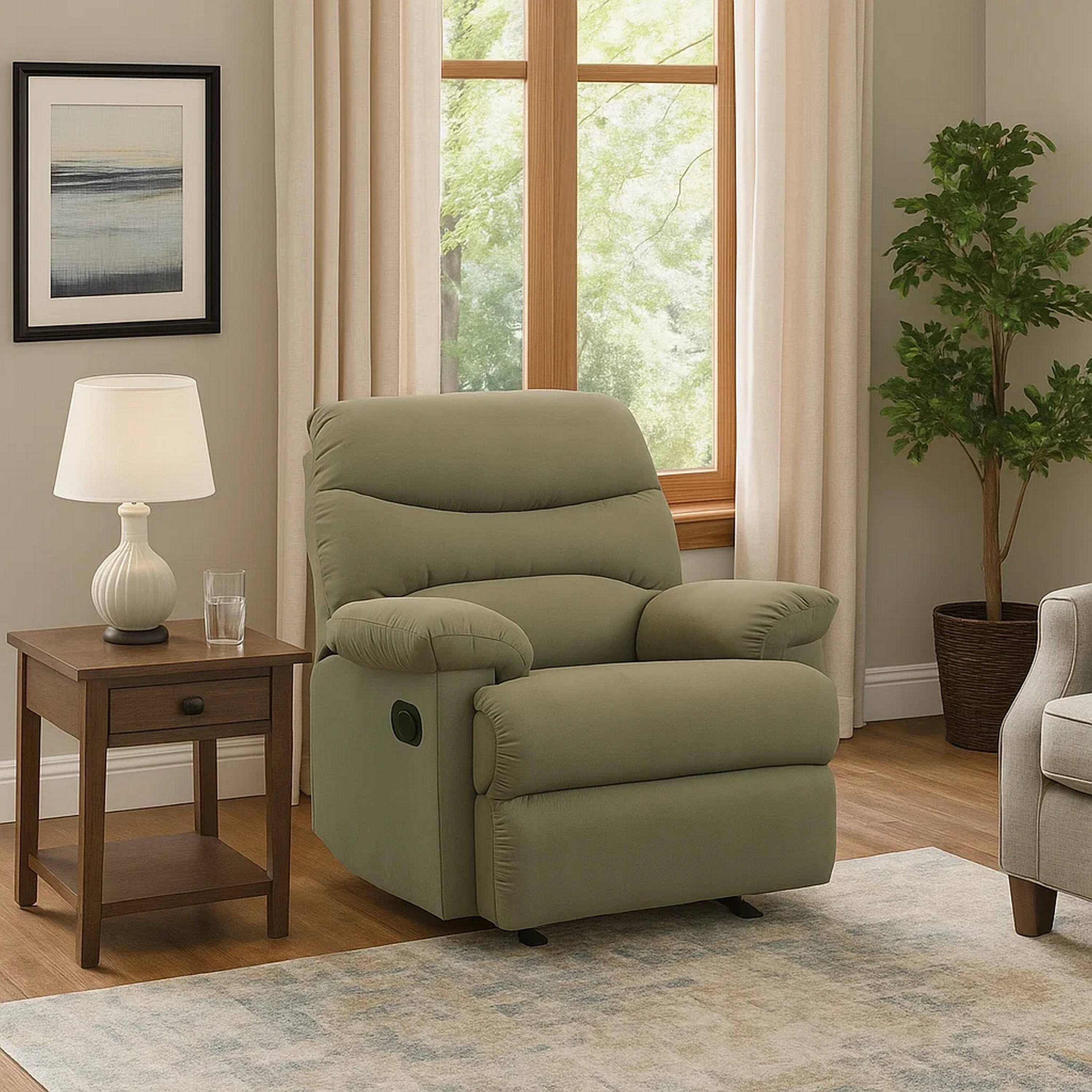 Alt View 3. Manhattan Lane - Deby 35 Inch Modern Recliner, Foam Cushioned Seat, Microfiber - Green.