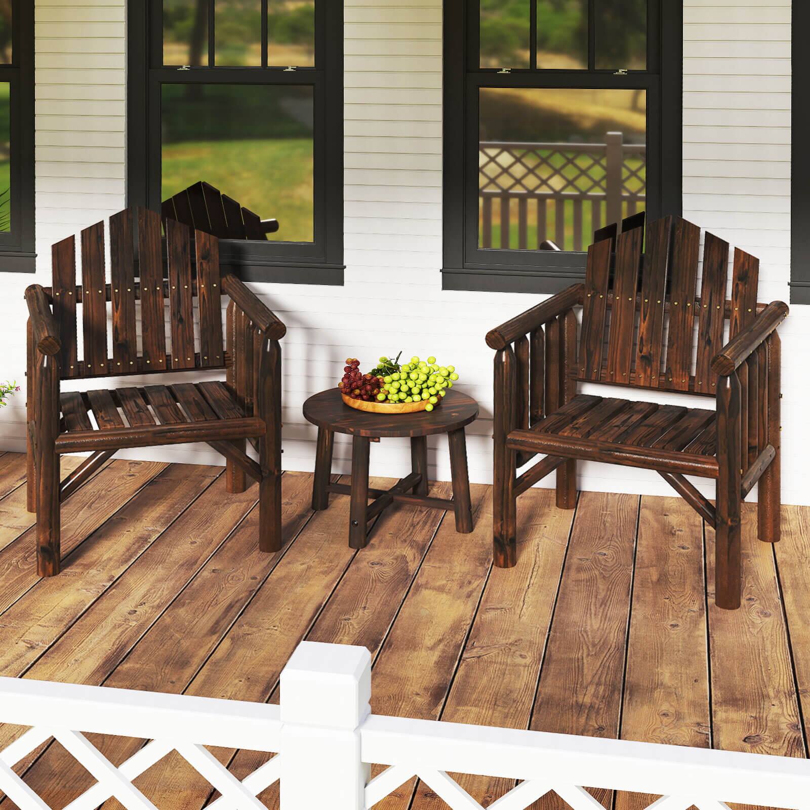 Alt View 3. Costway - Costway 2 PCS Outdoor Wood Armchair with Armrests and Reclined High Backrest for Porch - Brown.