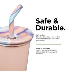 Safe & Durable.  
Safe for kids  
Stainless steel straw comes with a matching soft silicone flex-tip for palate safety.  
Made for tiny hands  
Splash- and spill-proof design allows kids to drink easily and mess-free.