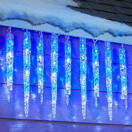 RTMB - Outdoor Icicle Lights with Clips, 20-foot, 100 LED, 20-tube, Twinkling - Blue and White 20 tubes