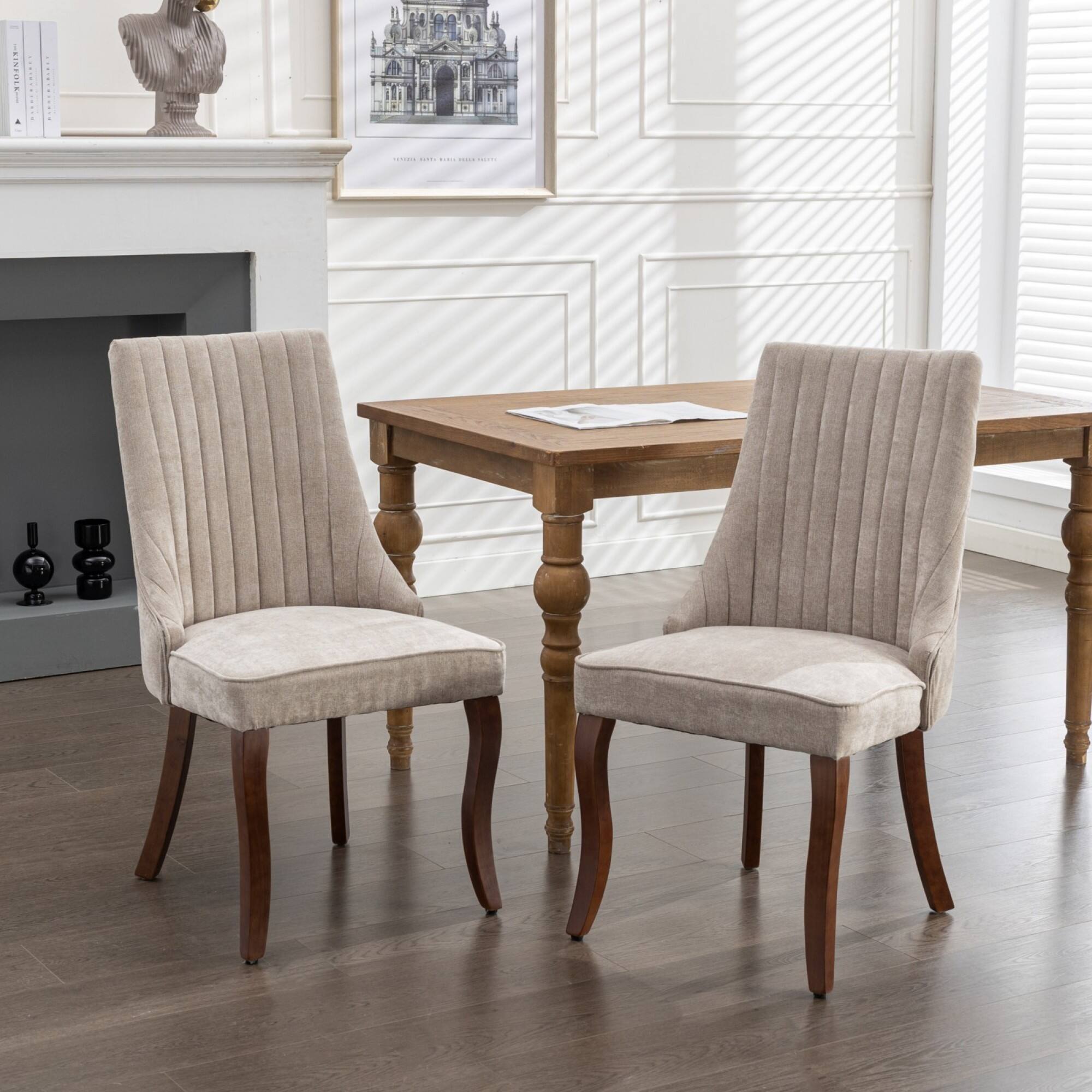 Alt View 9. GOODSILO - Elegant Upholstered Dining Chairs Set with High Backrest and Solid Wood Legs for Comfortable Seating - Beige.