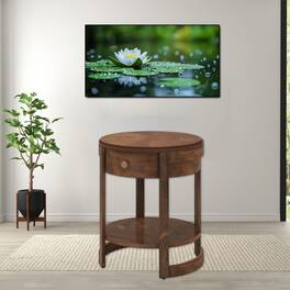 Hivvago - Wooden 2-Layer Accent Table with Drawer and Round Design for Bedroom or Living Room - Brown