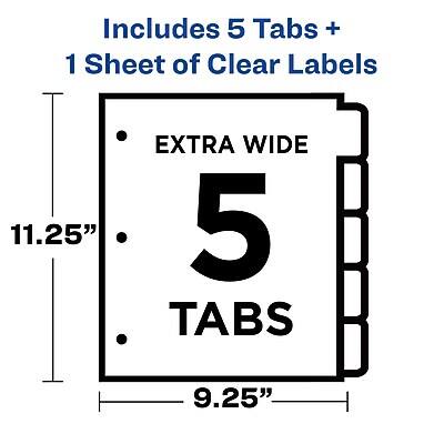 Includes 5 Tabs + 1 Sheet of Clear Labels

EXTRA WIDE 5 TABS

11.25" x 9.25"