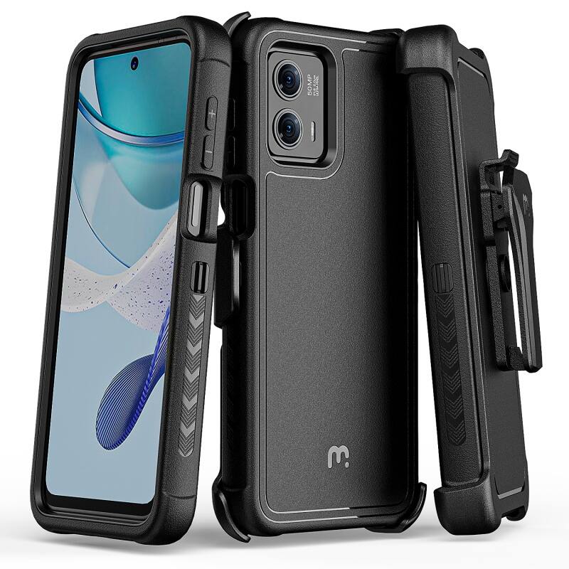 Front. Mybat Pro - MyBat Pro Maverick Series Case with Holster for Motorola Moto G 5G (2023) - Black - Black.