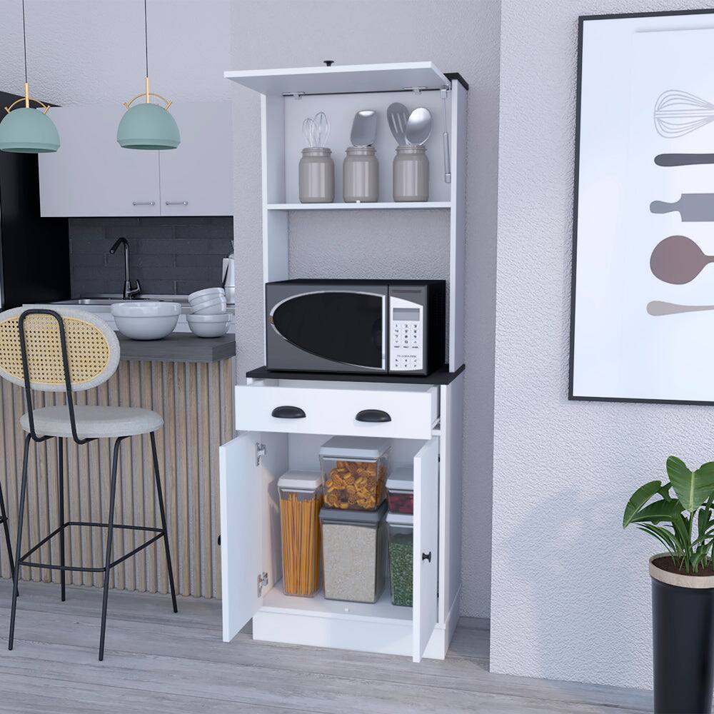 Back. Treevol Furniture - Pantry Cabinet Microwave Stand Warden - White/Black.