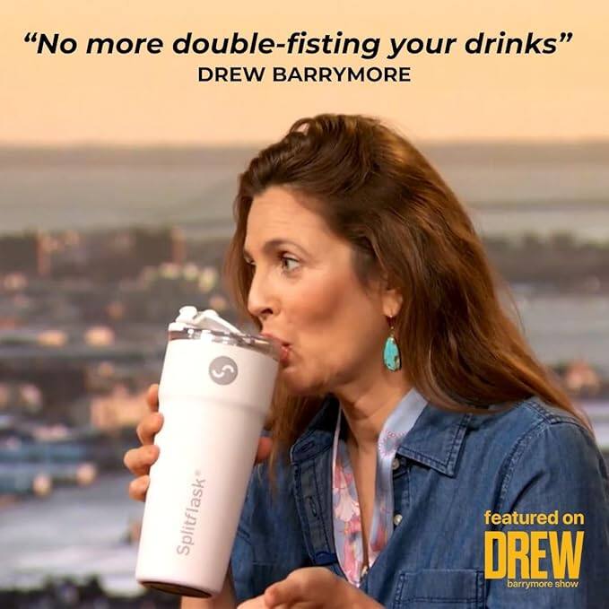 "No more double-fisting your drinks"  
DREW BARRYMORE  

Splitflask featured on DREW BARRYMORE show