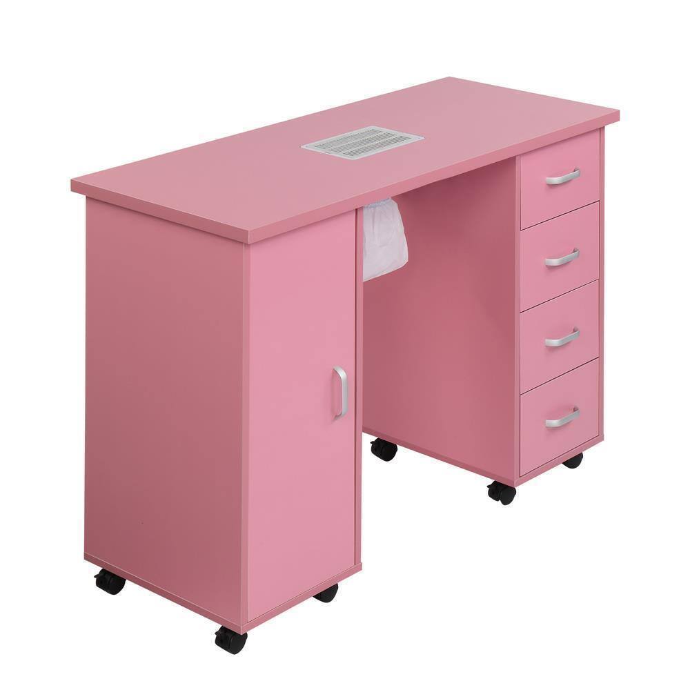 Alt View 4. Winado - Manicure Table Nail Table Station, Nail Beauty Manicure Desk with Dust Collector, Drawers, Storage Shelves for Nail Tech - Pink.