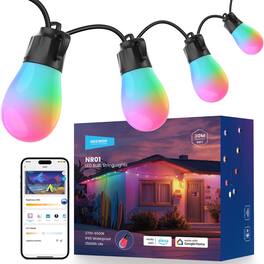 Neewer - 96ft Smart Outdoor String Lights - App & Voice Control RGBW IP65 Hanging Lights for Patio & Yard