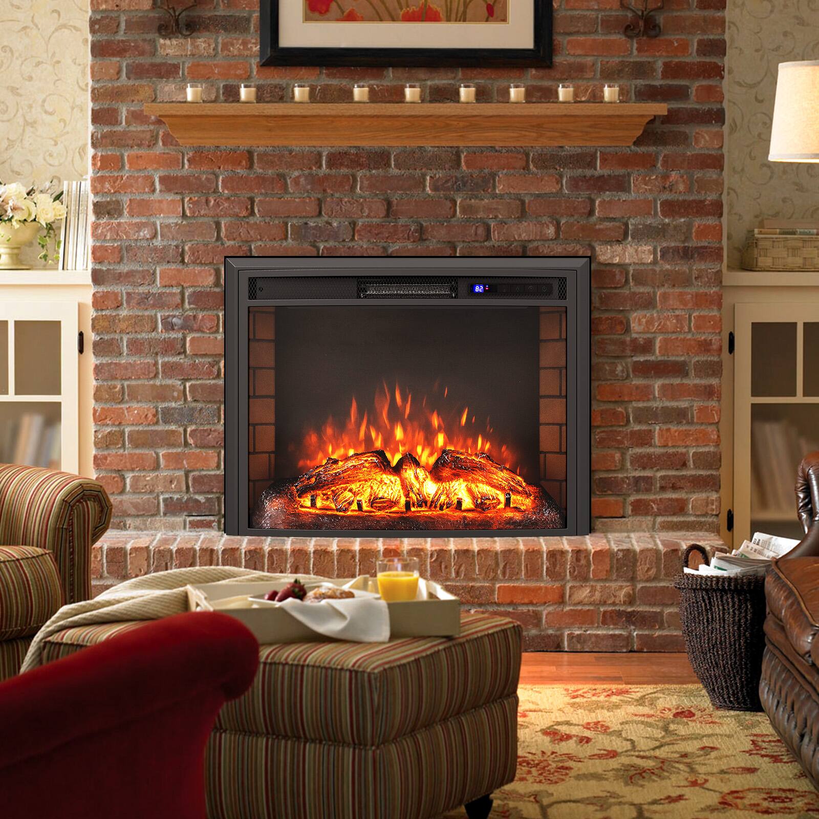 Alt View 7. Gymax - Gymax 26'' Curved Recessed Electric Fireplace Insert 750W/1500W Fireplace Heater - Black.