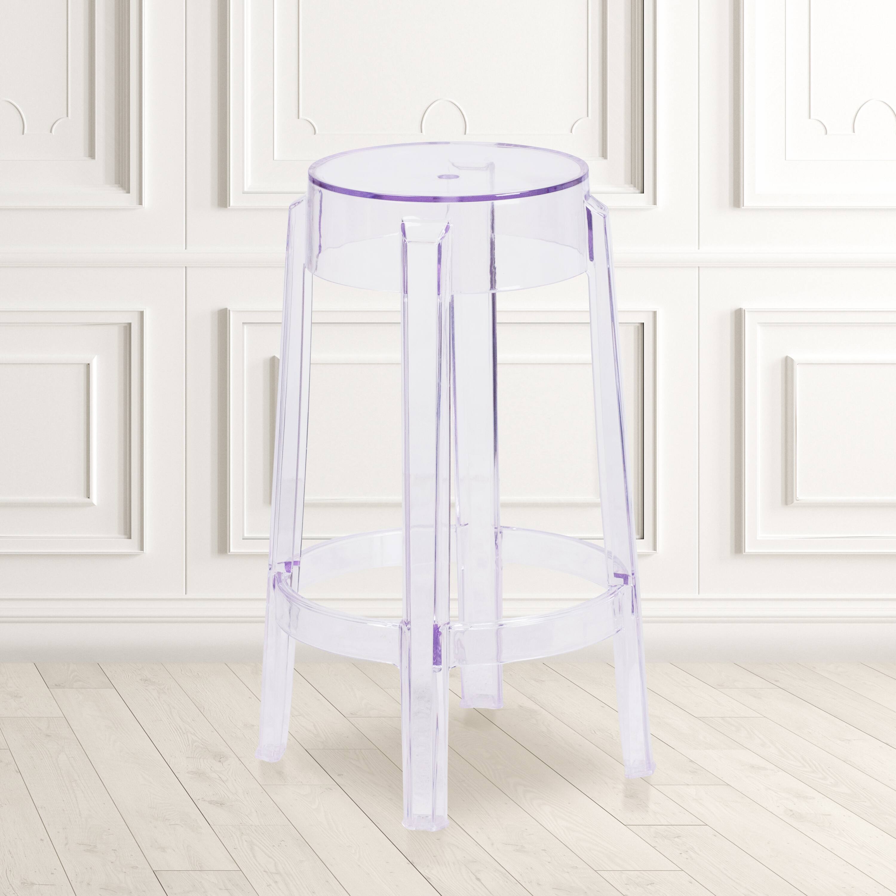 Front. Emma + Oliver - 25.75'' High Transparent Counter Height Stool - Clear.