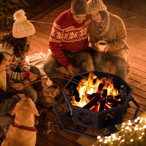 Alt View 10. Winado - 43in Metal Fire Pit Stove, Octagon Wood Burning Firepit with Poker, Fire Bowl for Outdoor Patio Porch Backyard Bonfire - Black.