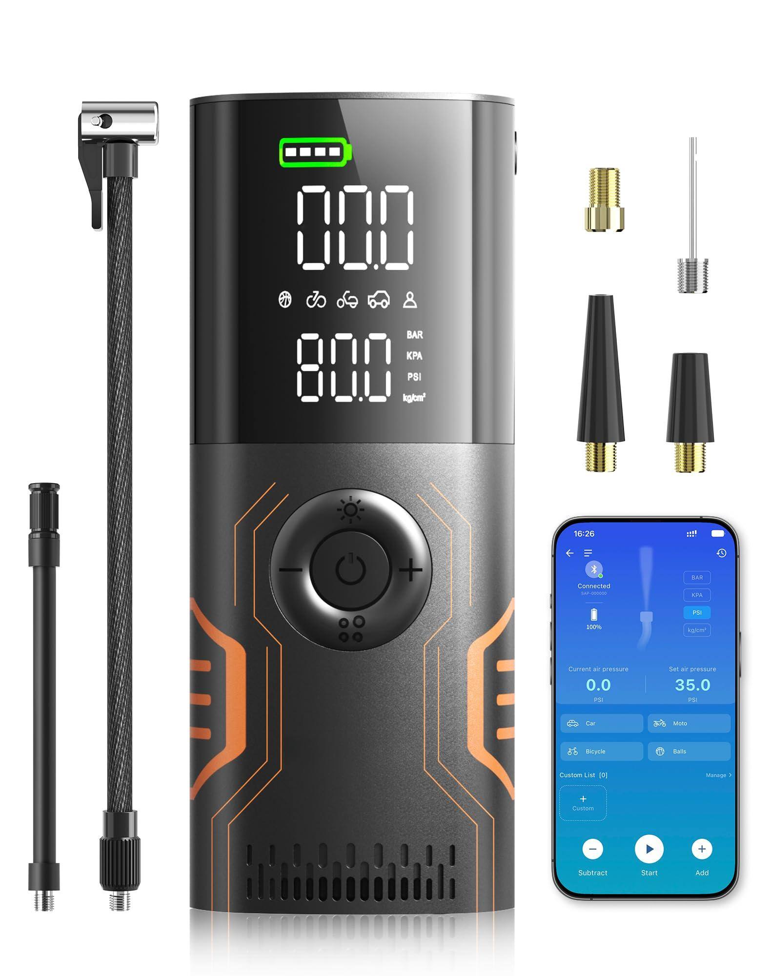 JETRANSPORT - Tire Inflator Portable Air Compressor - Smart App Control Bike Pump All-in-one Storage For Car Tires 150psi - Default