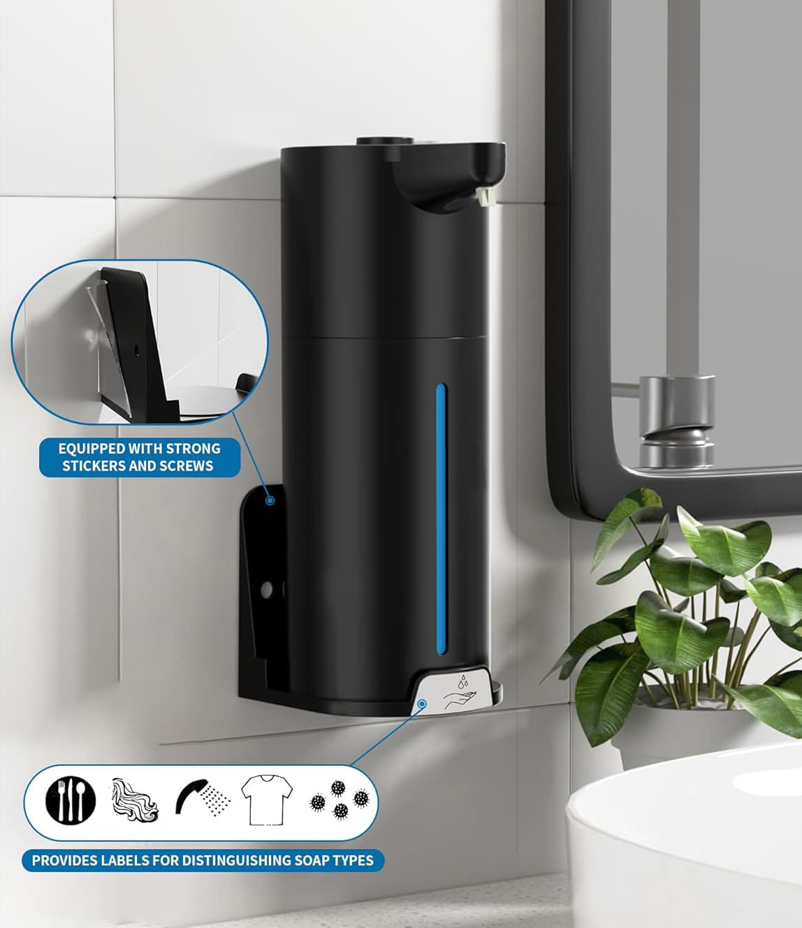 EQUIPPED WITH STRONG STICKERS AND SCREWS PROVIDES LABELS FOR DISTINGUISHING SOAP TYPES