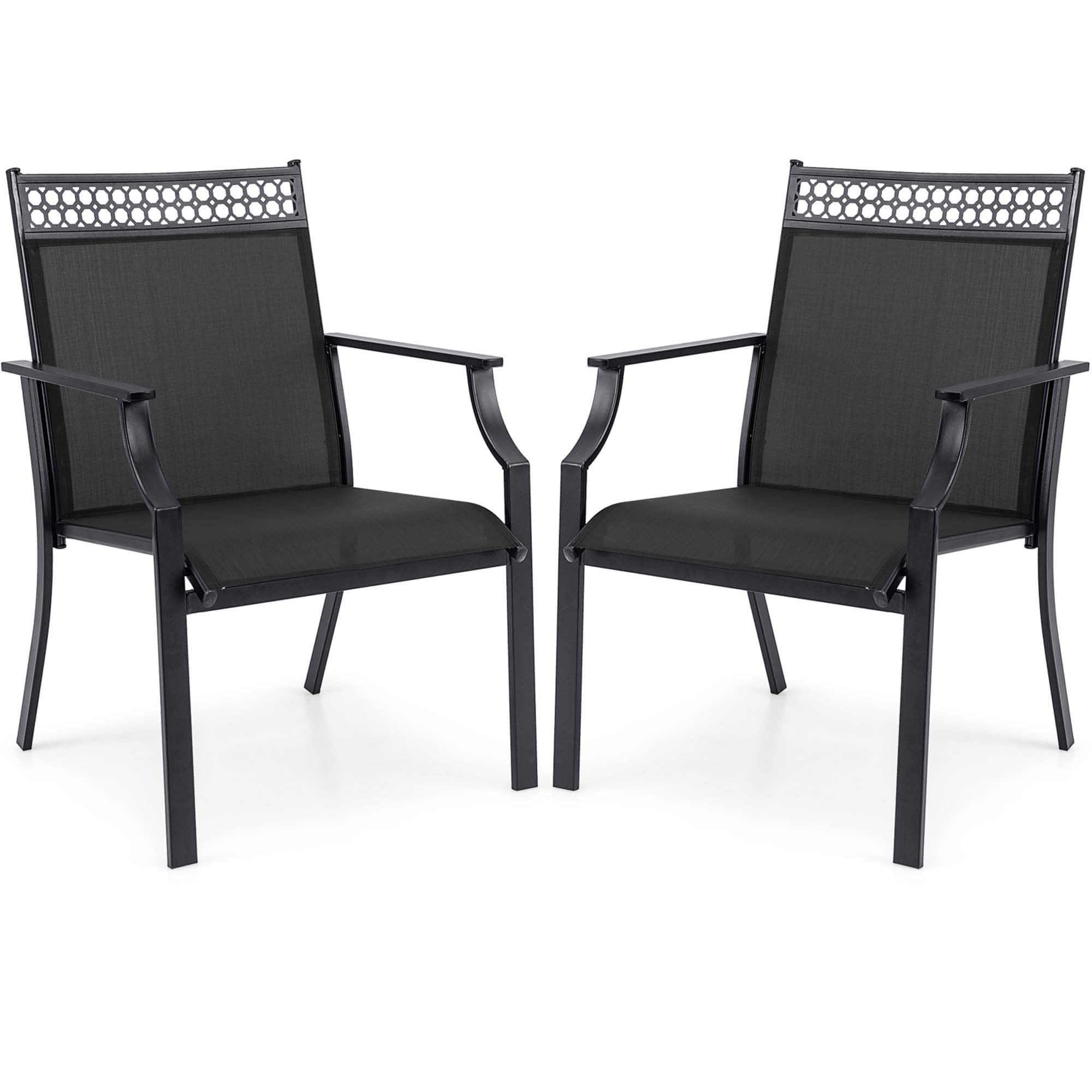 Front. Costway - Patio Chairs Set of 2 with All Weather Breathable Fabric High Backrest - Black.