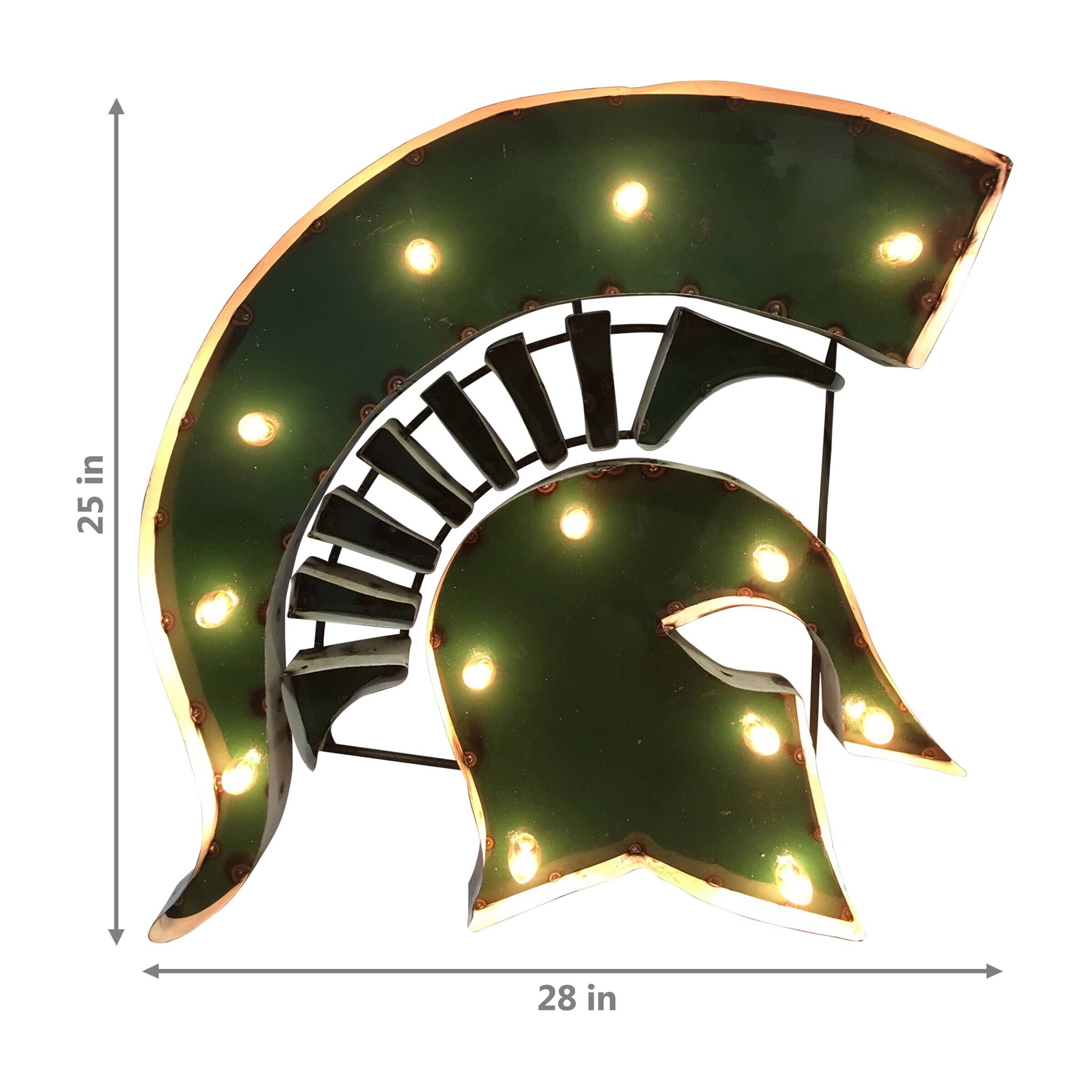 Alt View 1. Imperial - Michigan State Spartans Logo Lighted Recycled Metal Sign - Multicolor.