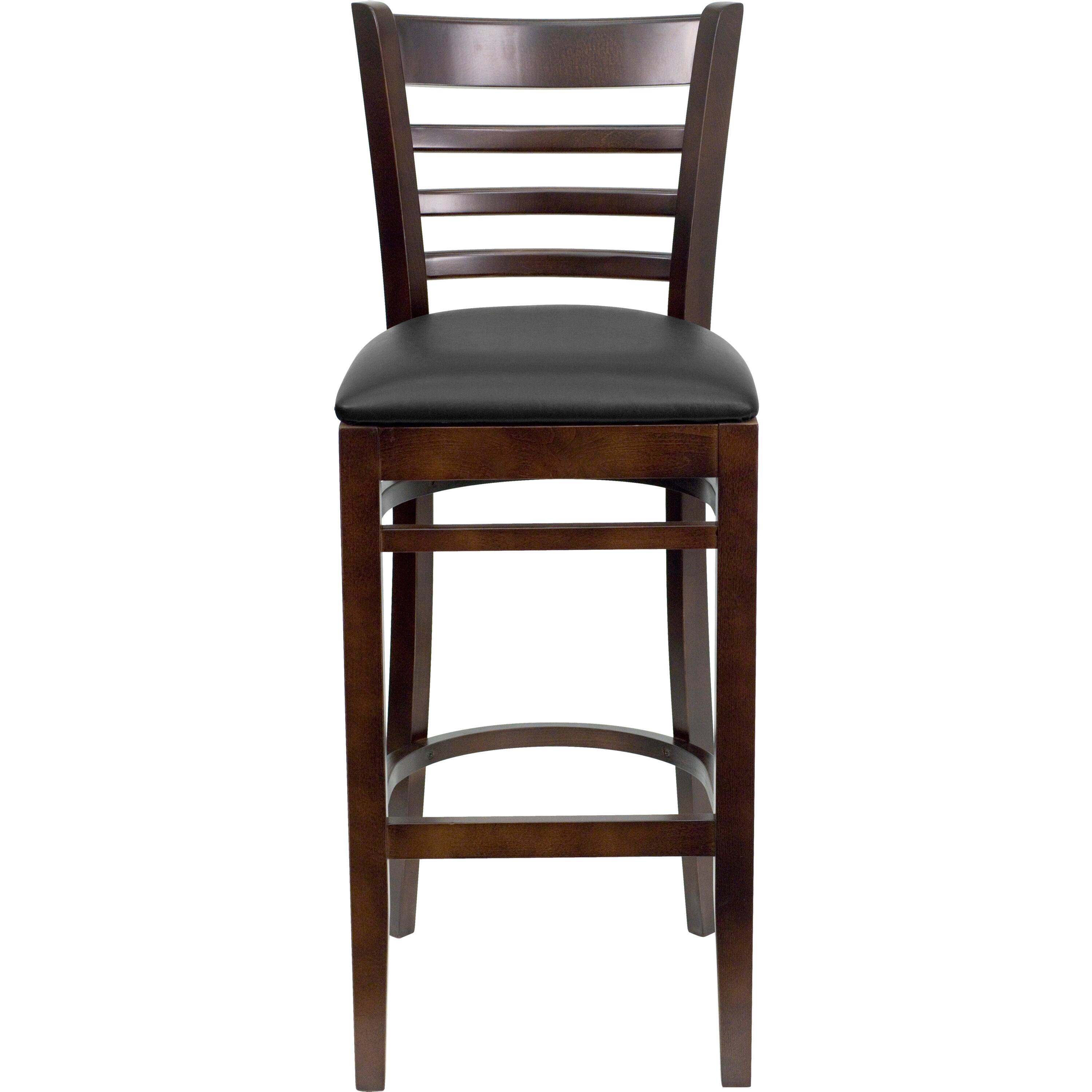 Alt View 7. Emma + Oliver - Ladder Back Wooden Restaurant Dining Barstool - Black Vinyl Seat/Walnut Wood Frame.