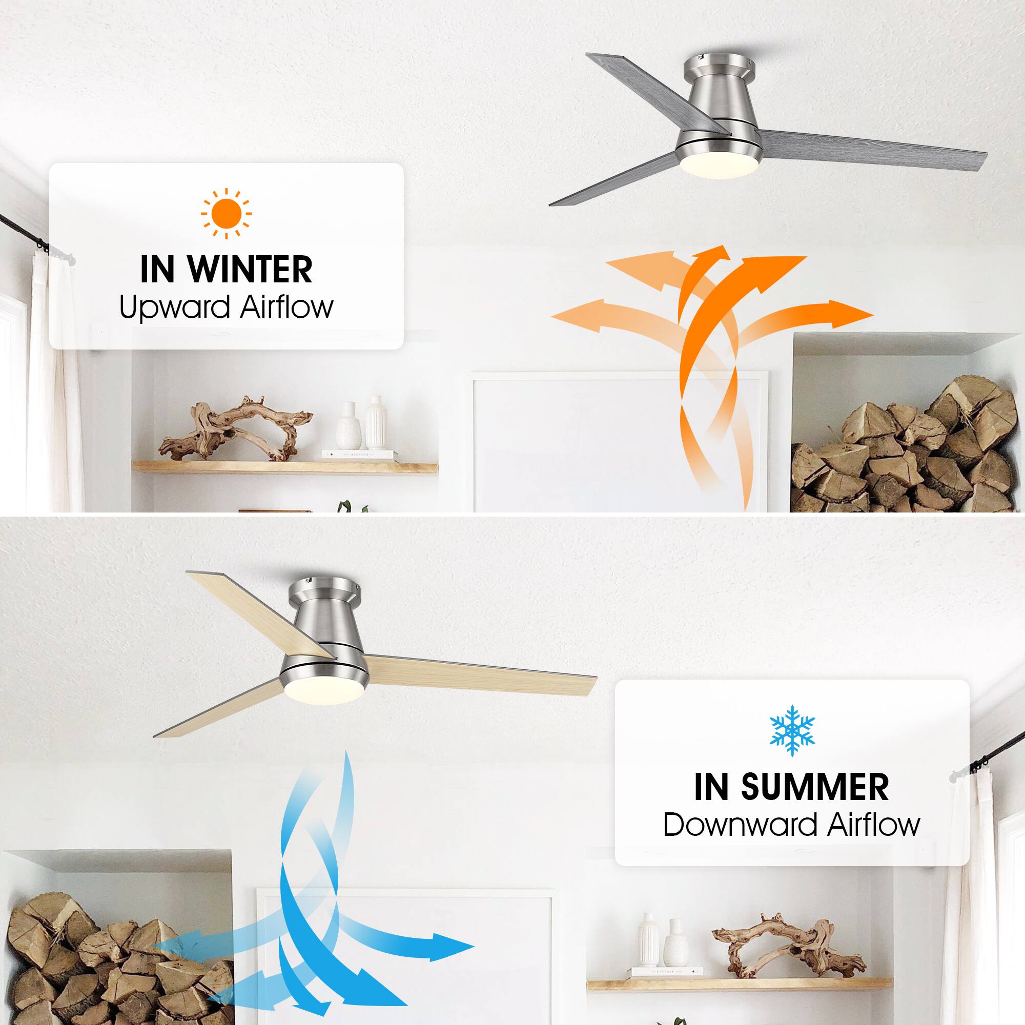 IN WINTER Upward Airflow  
IN SUMMER Downward Airflow