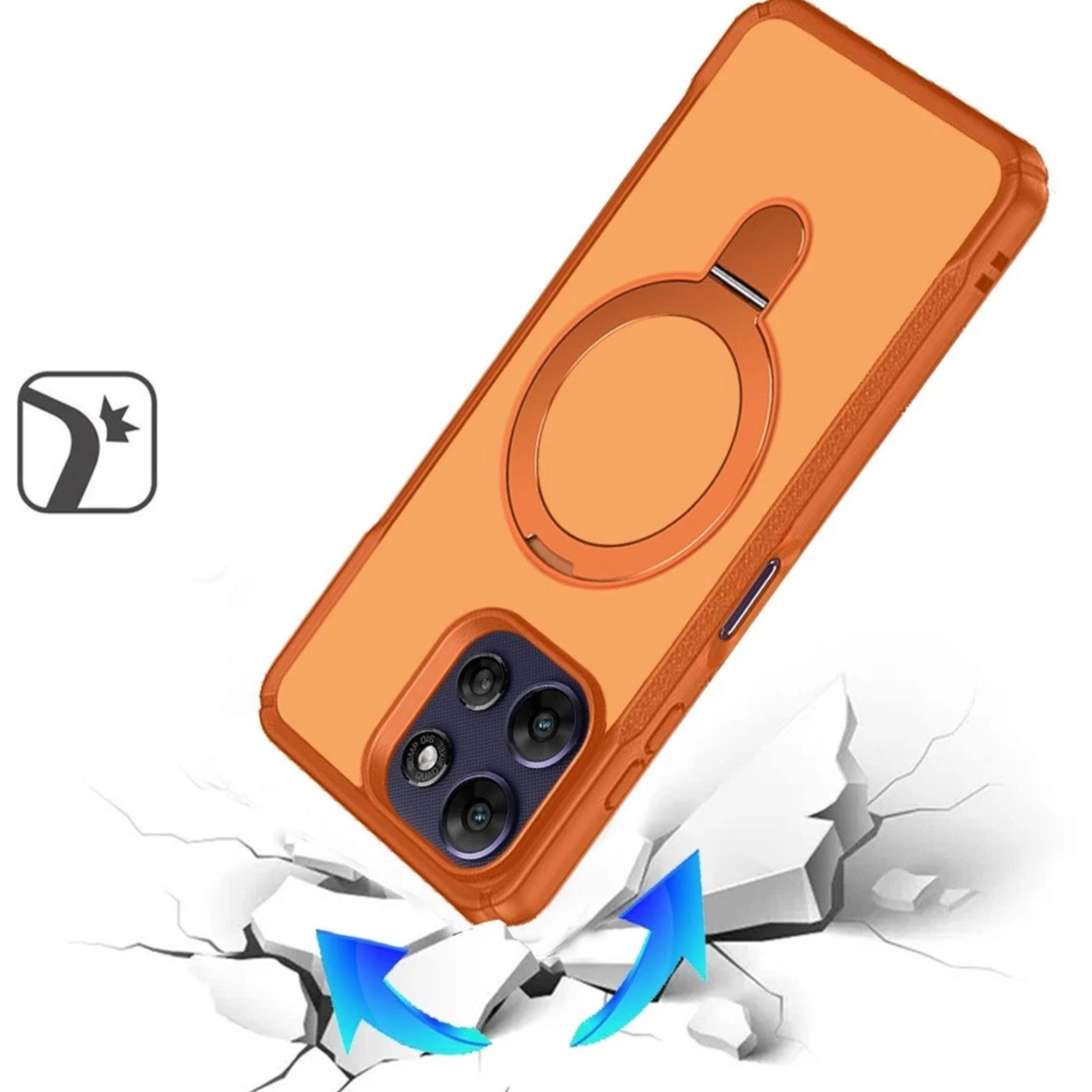 Angle. Kitcheniva - Magnetic Circle Stand Matte Cover Phone Case With Tempered Glass For For Moto G Power 2025/2026 - Orange.