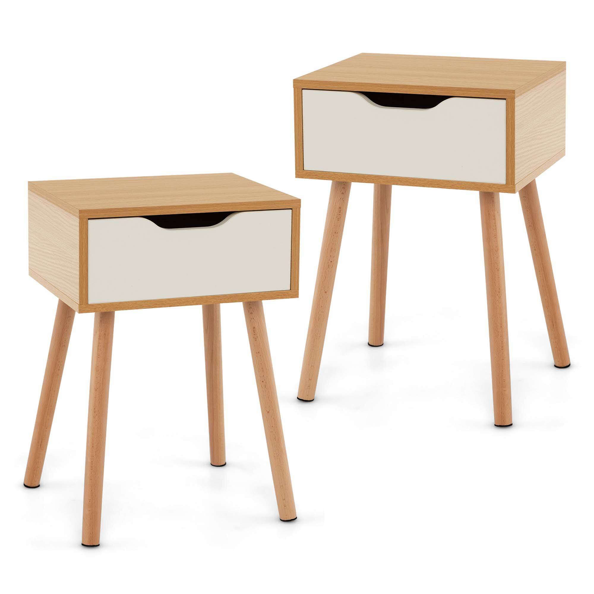 Alt View 19. Costway - 2PCS Nightstand End Side Sofa Table Storage Drawer Living Room with Solid Wood Leg - Natural/White.