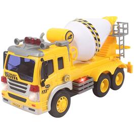 JuzToys - Kids Toys Cars Realistic Cement Mixer Truck Toy, Pull-Back Toy Vehicle with Light, Sound, Spinning Handle – - Yellow