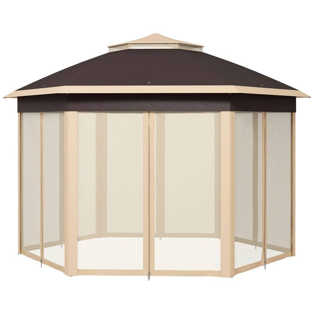 Alt View 7. Spaco - Spaco 13'x13' Pop Up Gazebo Hexagonal Canopy Shelter,6 Zippered Mesh Netting - Beige.
