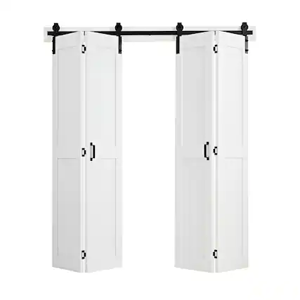 Front. VEVOR - Bifold Barn Door, 72" x 84", MDF Bi-Fold Sliding Closet Doors, Header Board and Hardware Kit Included - White.