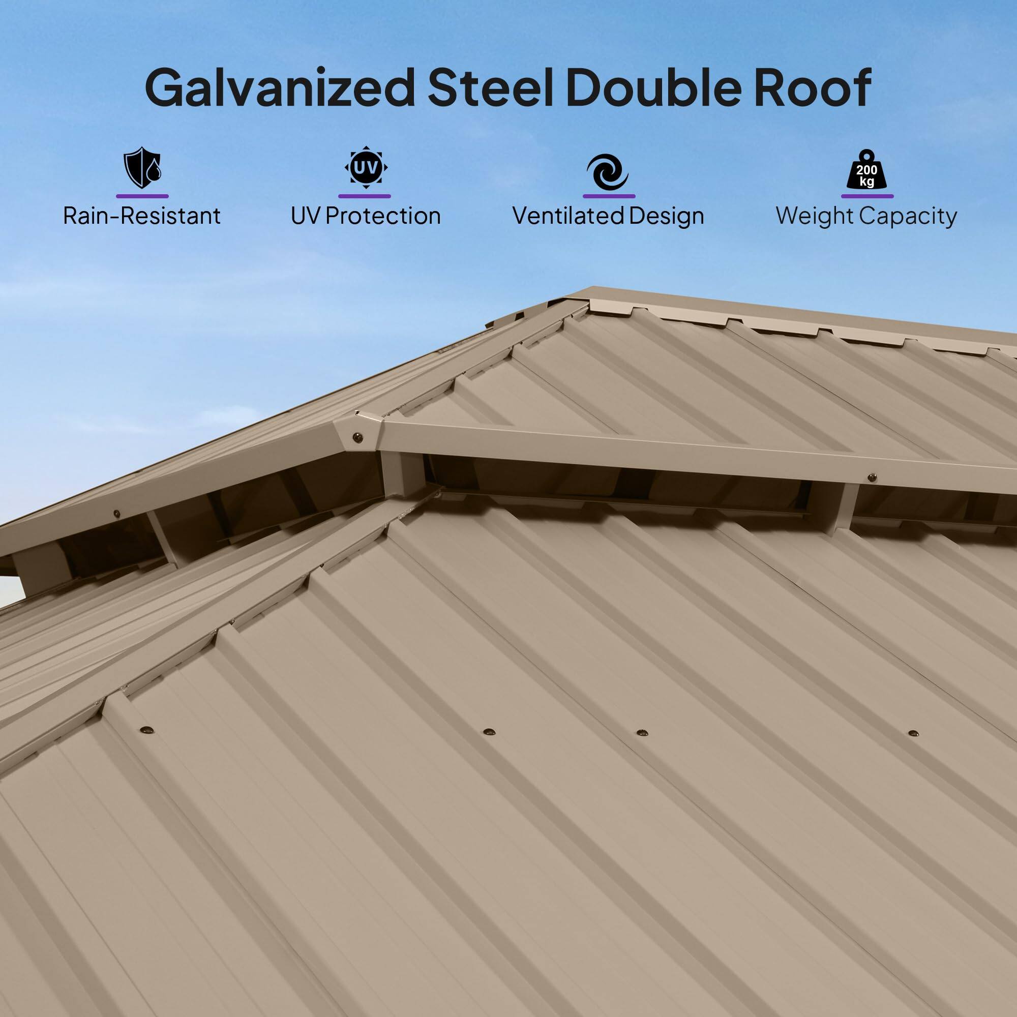 Galvanized Steel Double Roof  
- Rain-Resistant  
- UV Protection  
- Ventilated Design  
- Weight Capacity: 200 kg