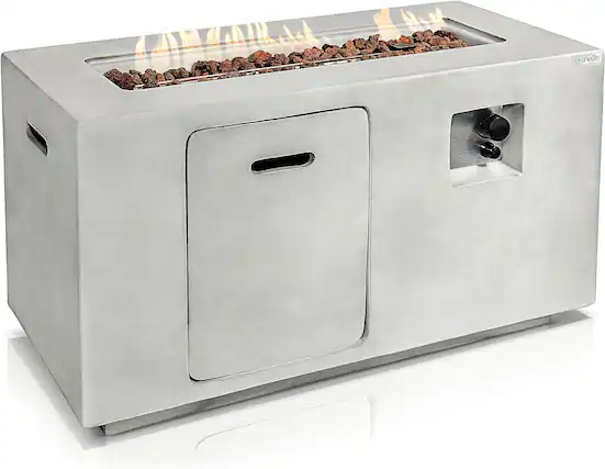 Front. SereneLife - SereneLife Concrete Outdoor Propane Fire Pit Table, 50,000 BTU, Pulse Ignition, PVC Cover - SLFPCN56 - copper.