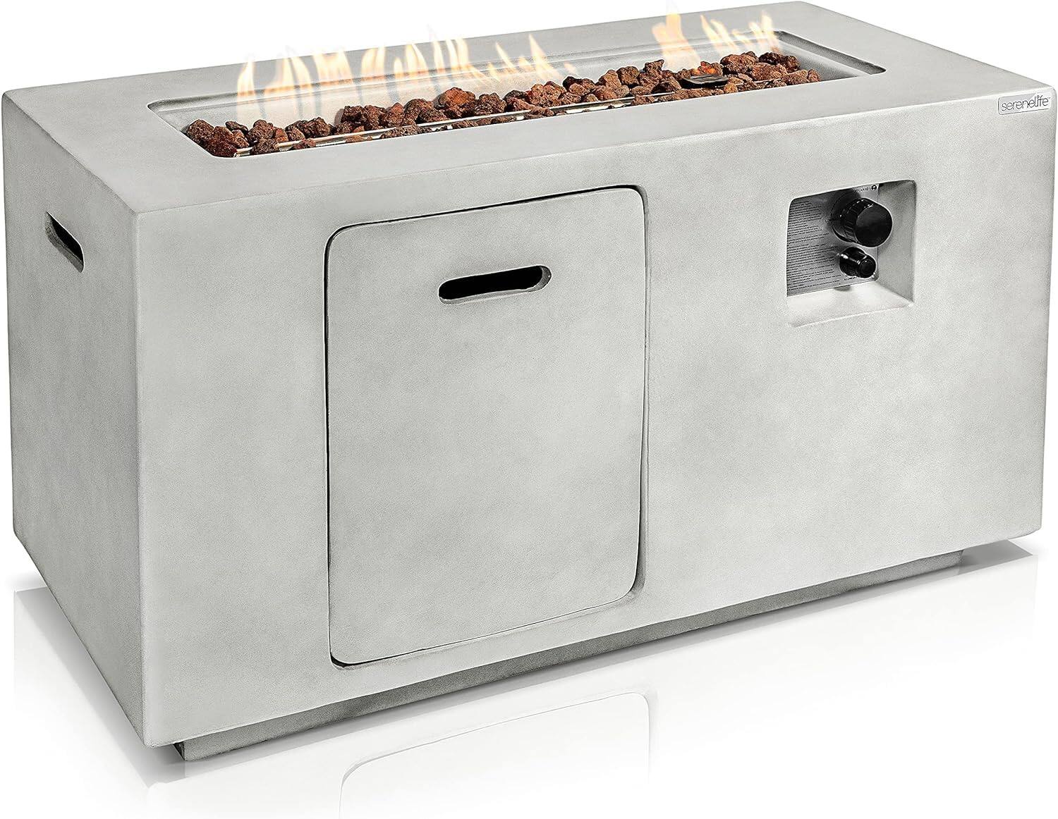 Front. SereneLife - SereneLife Concrete Outdoor Propane Fire Pit Table, 50,000 BTU, Pulse Ignition, PVC Cover - SLFPCN56 - copper.