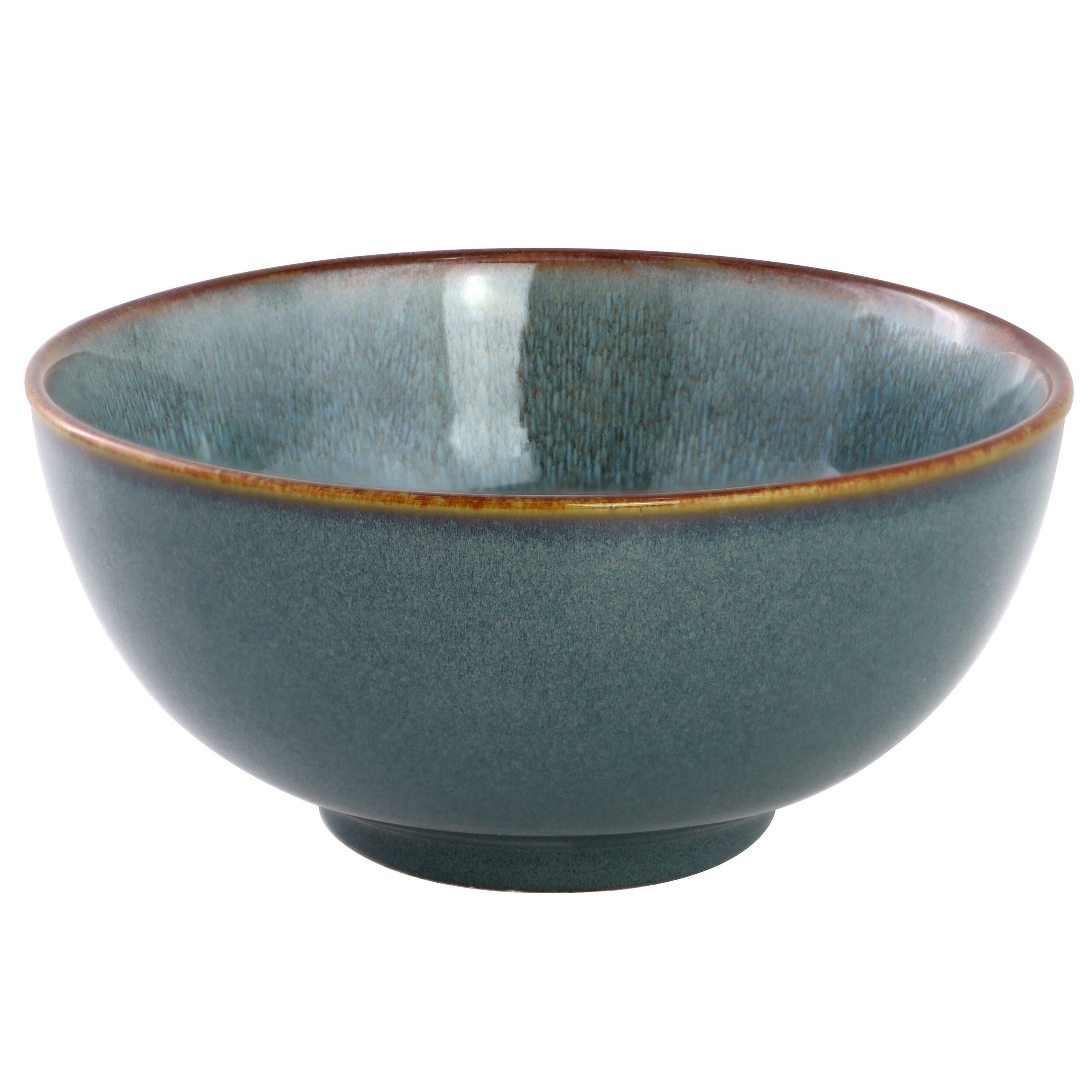 Back. Elama - Elama Betty 18 Piece Stoneware Dinnerware Set in Blue with Brown Rim, Service for 6 - Blue.