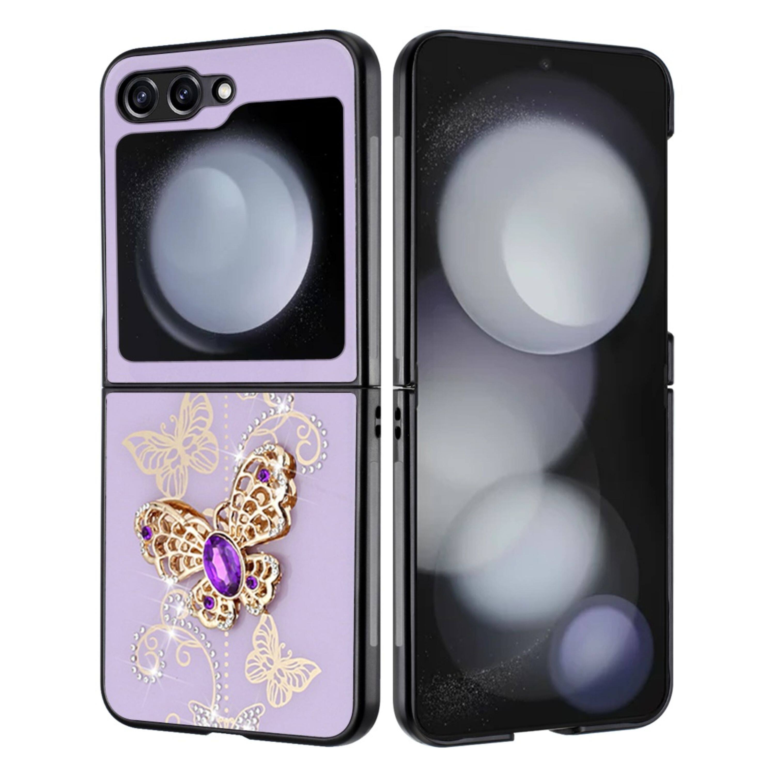 Angle. Kitcheniva - Diamond Glitter Charms Phone For Samsung Galaxy Z Flip 6 Butterflies Purple - Garden Butterflies Purple.