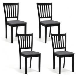 Gymax - Set of 4 Wooden Dining Chairs Upholstered Kitchen Chairs w/ Rubber Wood Frame - Black