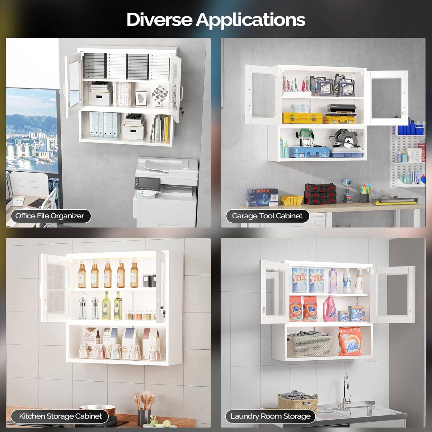 Diverse Applications

- Office File Organizer
- Garage Tool Cabinet
- Kitchen Storage Cabinet
- Laundry Room Storage
