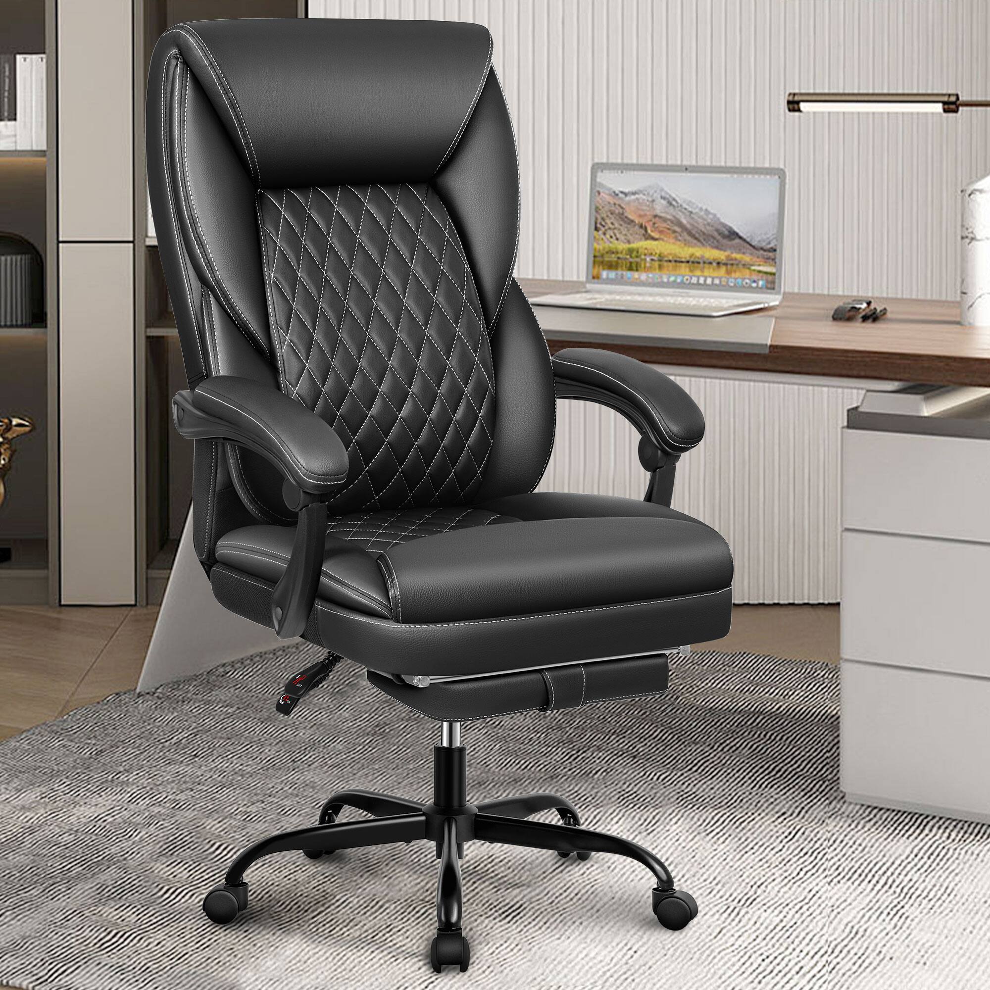 Angle. Brick Attic - High-back Executive Office Chair with Footrest And Lumbar Support, Ergonomically Designed, High-back Leather Chair. - Black.