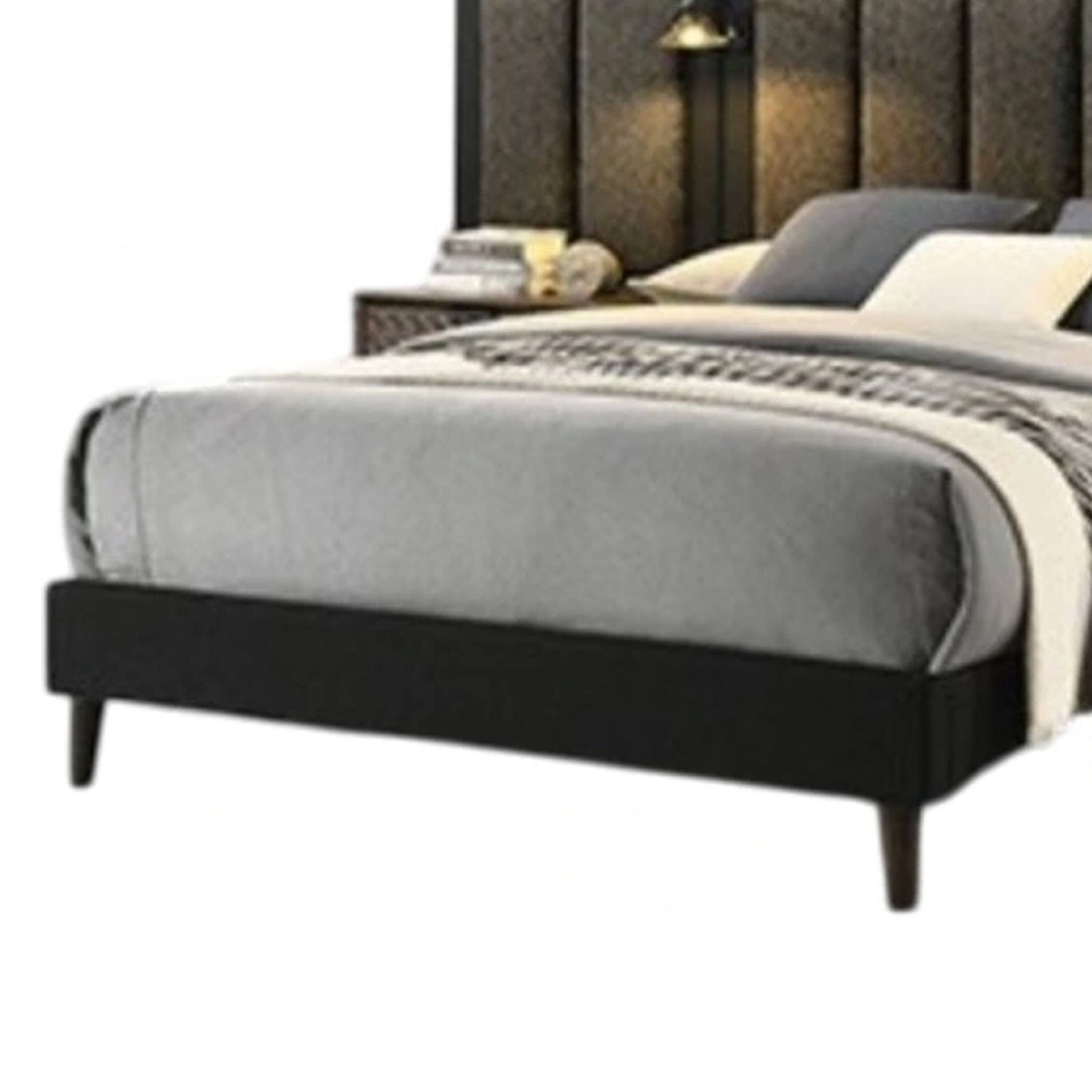 Alt View 3. Manhattan Lane - Fel Queen Size Bed, Dark Brown Wood Frame, Upholstered Headboard - Brown.