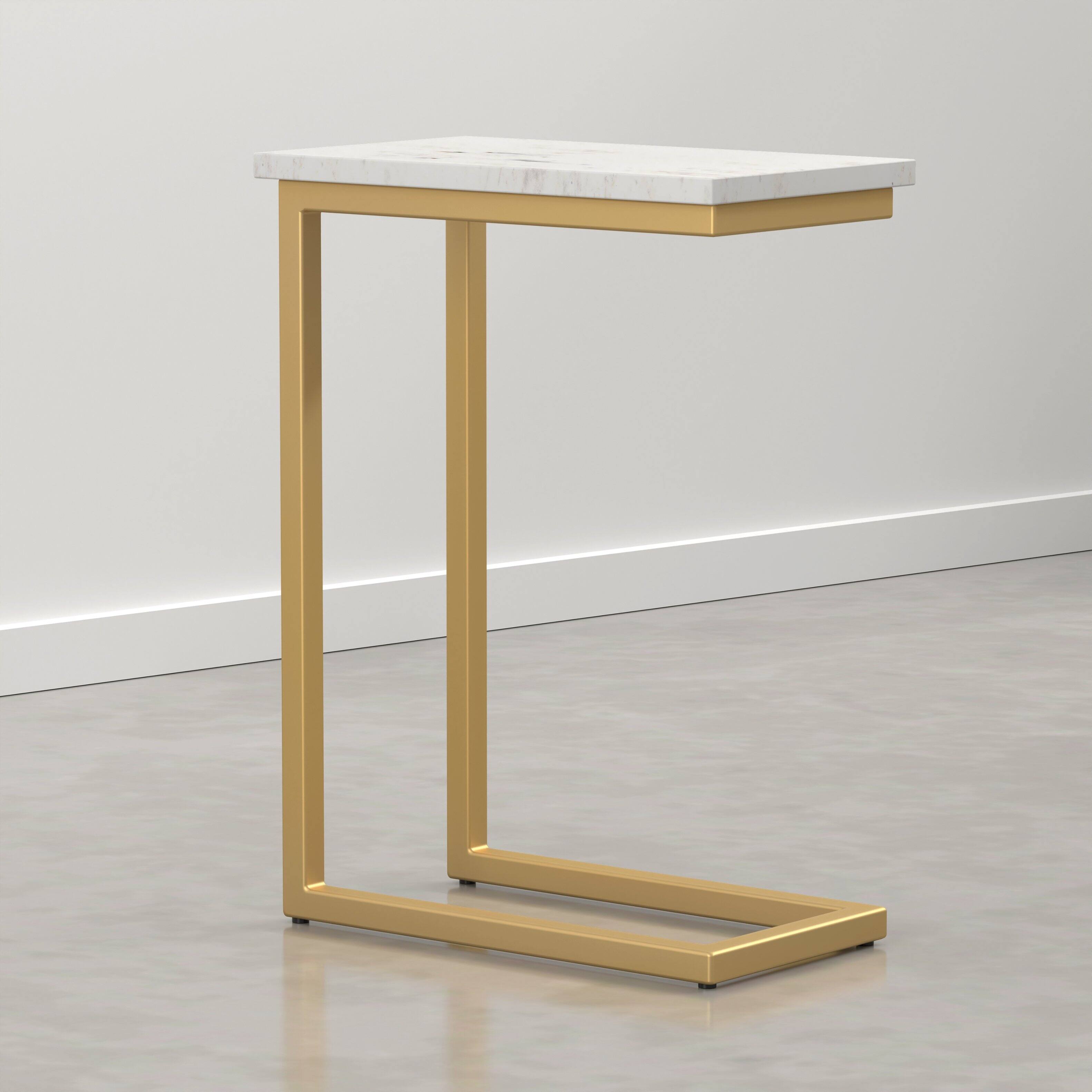 Angle. Simpli Home - Skyler 18 inch Wide Metal C Side Table with White Marble Top, Satin Gold - White Marble/Satin Gold.