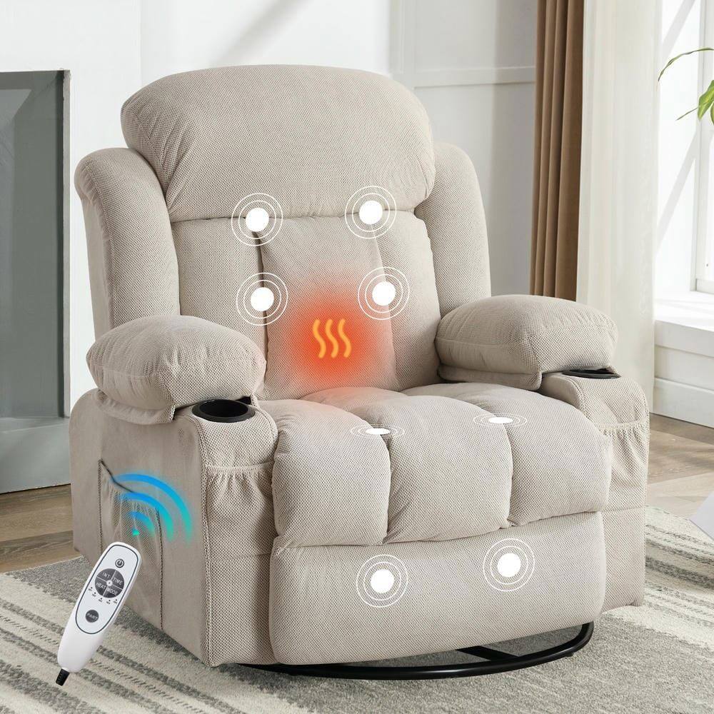 Alt View 8. Kadyn - Swivel Massage Recliner Chair, 8-Point Vibration & Heat, 360° Rotation, USB Port, Cup Holders, Beige - Beige.
